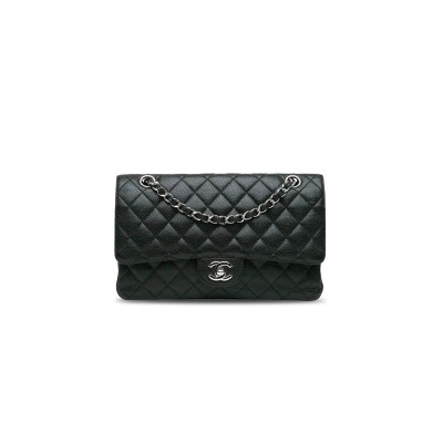 CHANEL MEDIUM CLASSIC FLAP BLACK CAVIAR SILVER HARDWARE  (25.5*16*7.5cm)